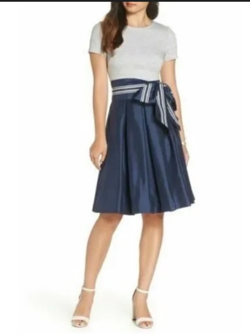 1901 Navy Pleated Circle Skirt with Striped Waist Tie